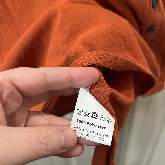 Womens Burnt Orange Short Sleeve Faux Button Lagenlook Oversized Top Size 3X/4X - Picture 5 of 10